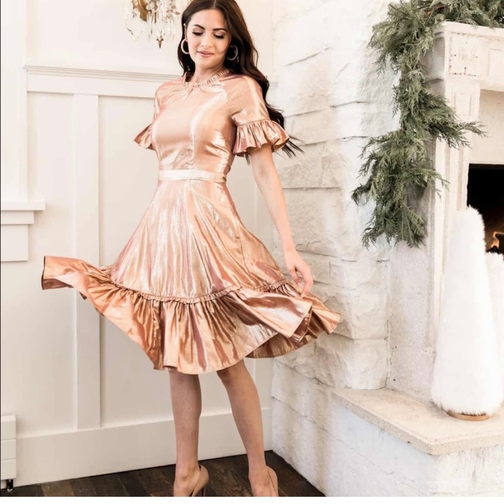 NWT Rachel Parcell Metallic Rose Gold Swing Dress